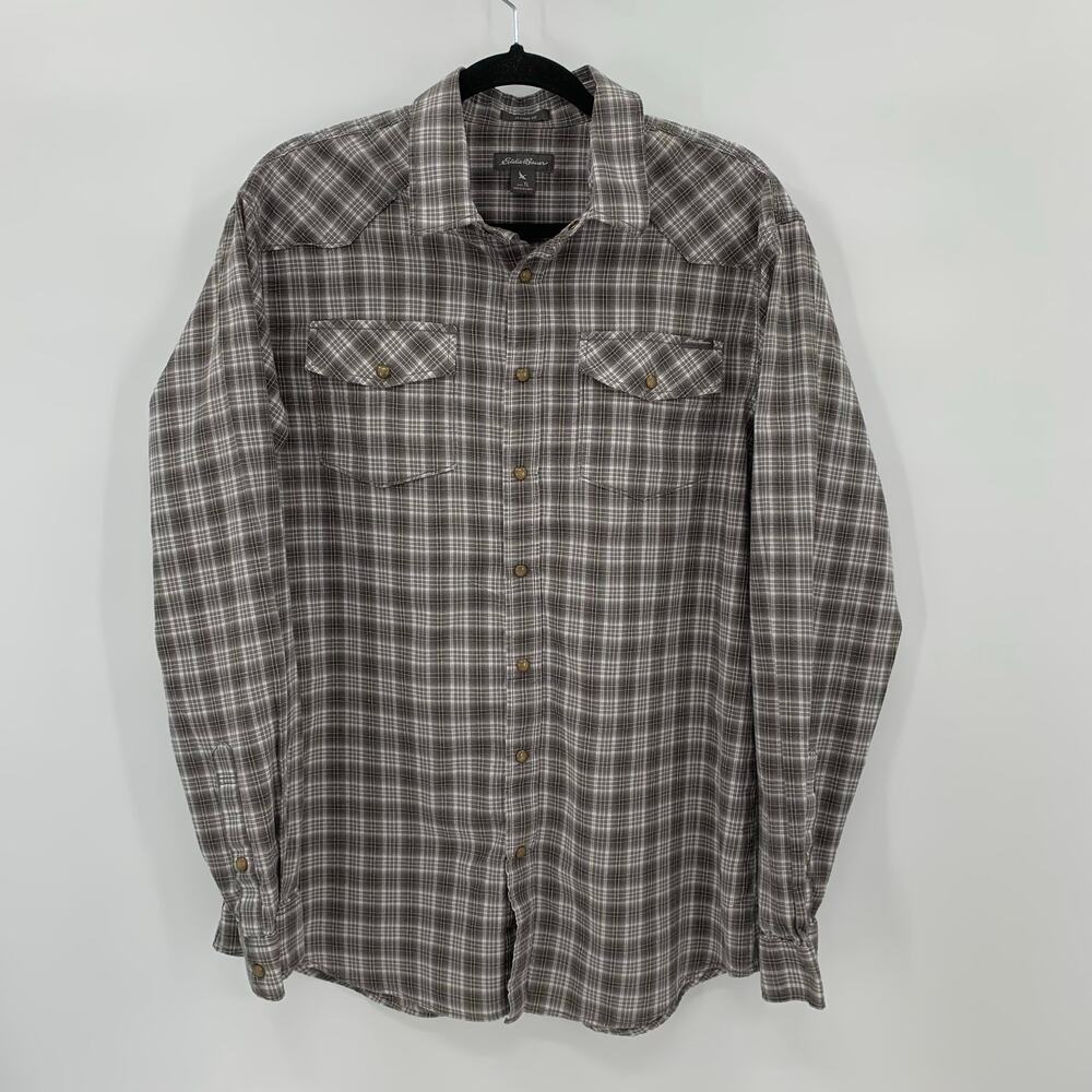 Eddie Bauer Button Up Shirt Mens TL Plaid Long Sleeve Snap 100% Cotton Casual